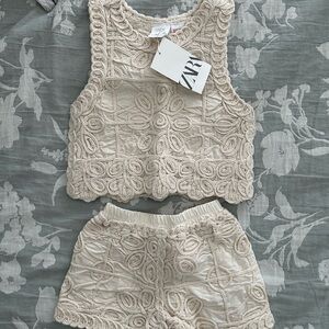 Zara Cream Top and Shorts Set